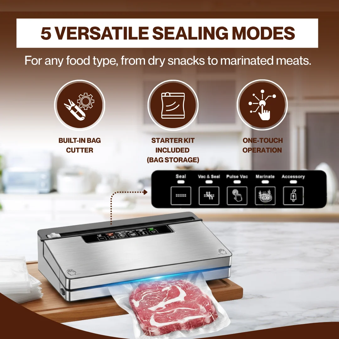 Vacuum Sealer Machine Stainless Steel with Bags, Roll, and Cutter