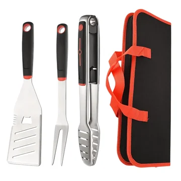 BBQ Tool Set in Stainless Steel with Spatula, Fork, Tongs & Storage Case