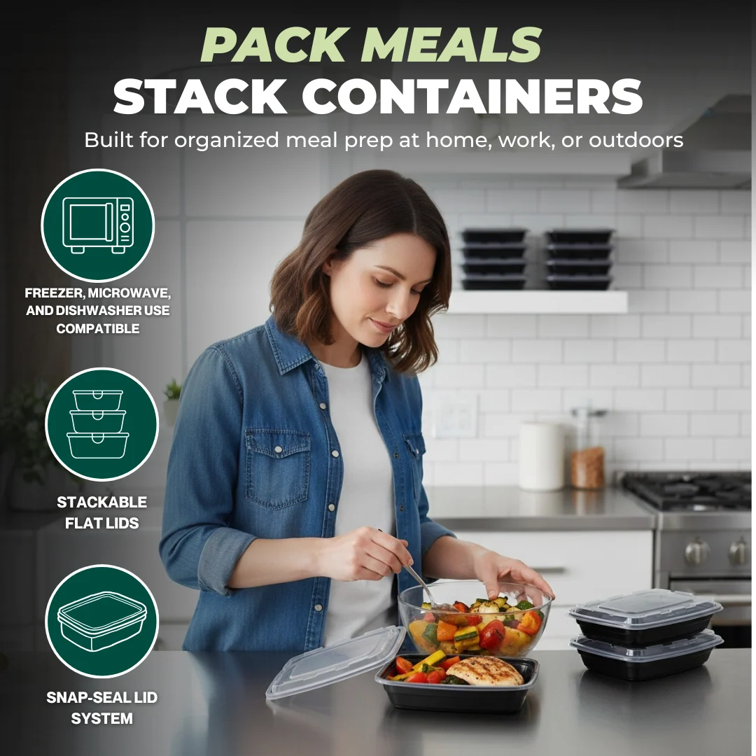 Stackable Food Storage Containers with Snap-Seal Lids for Meal Prep
