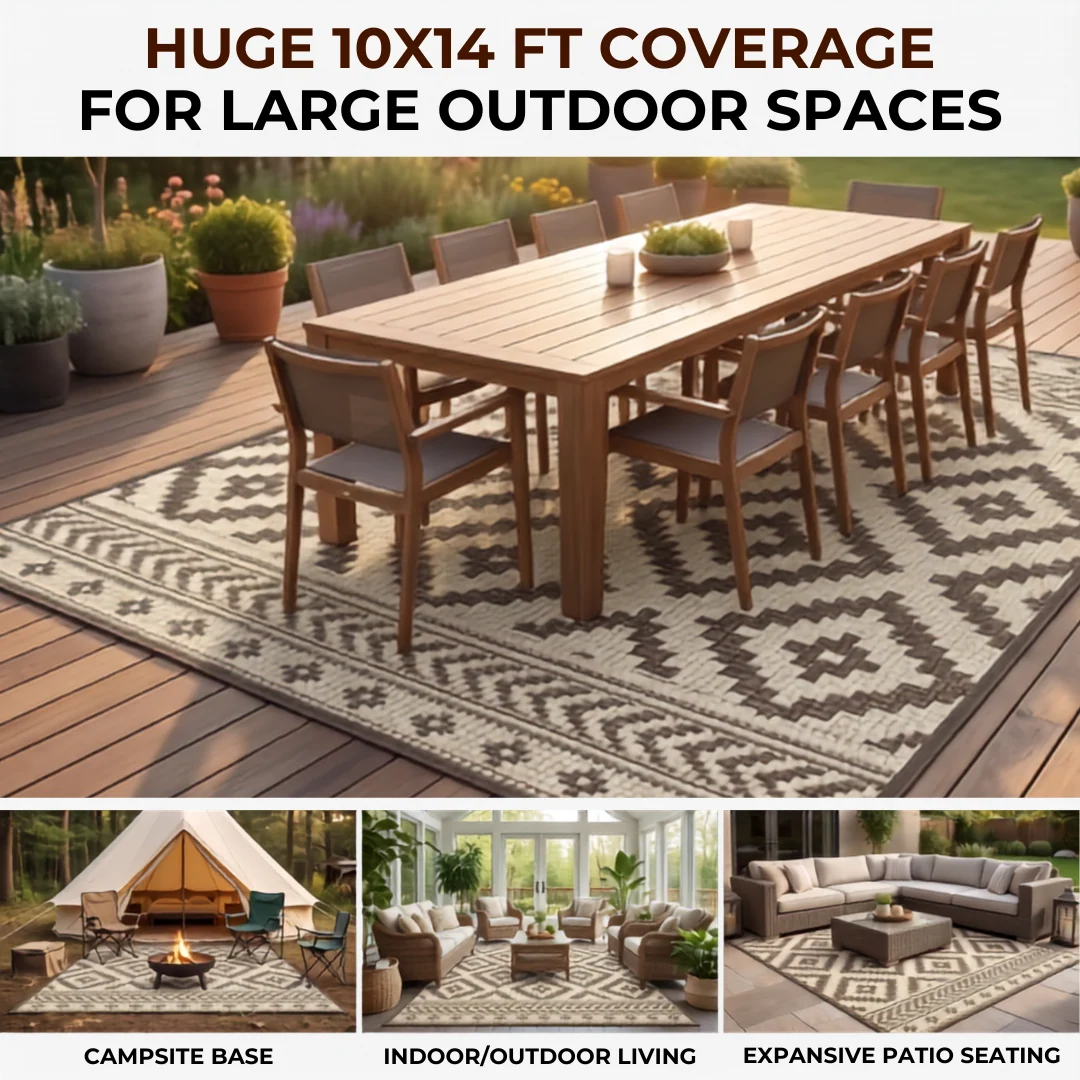 10x14 Ft Plastic Straw Patio Rug for Deck Balcony RV Campsite