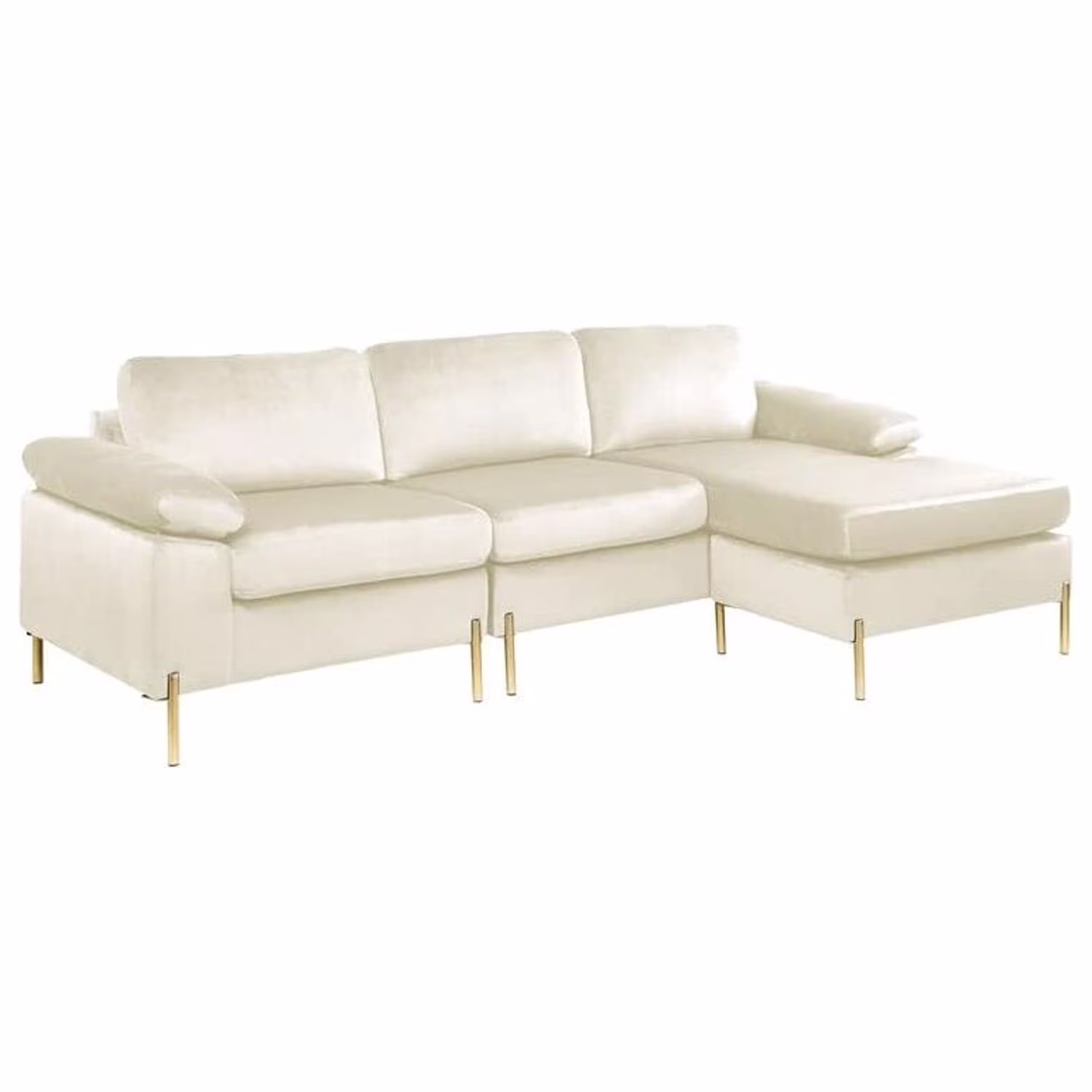 HomeStock Luxe Modern Velvet L-Shape Sectional Sofa with Square Padded Armrests, Solid Pattern Upholstery - 51.6"D x 101.2"W x 33.1"H, Comfortable and Stylish Seating for Living Room-Color:Gray/Gold - Image 4
