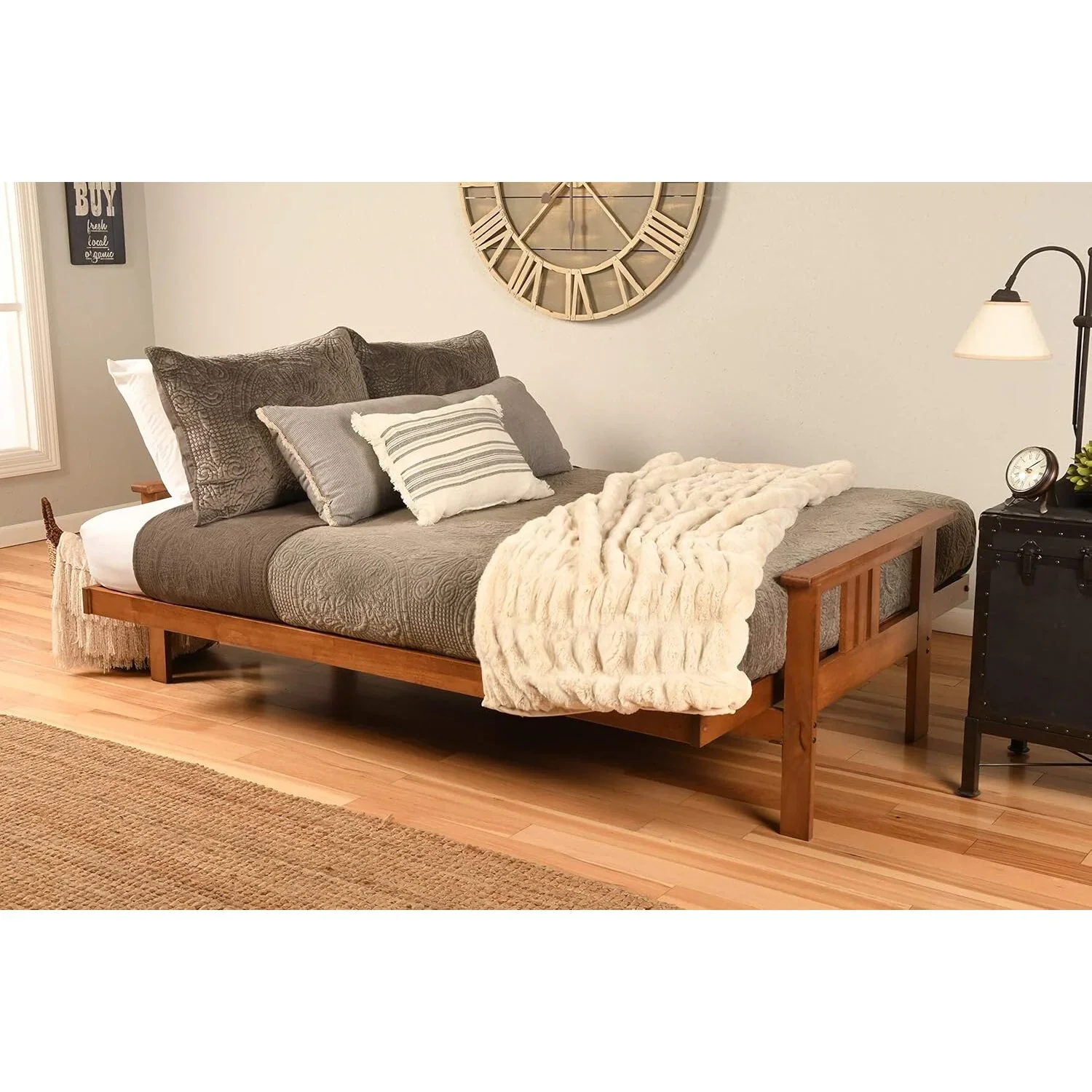 Homestock African Artifacts Full Size Futon Frame Set with Mattress, Easily Converts to Bed, Versatile Design Futon Frame for All Spaces, 33"H x 79"L x 37"D-Color:Linen Charcoal,Size:Barbados - Image 10