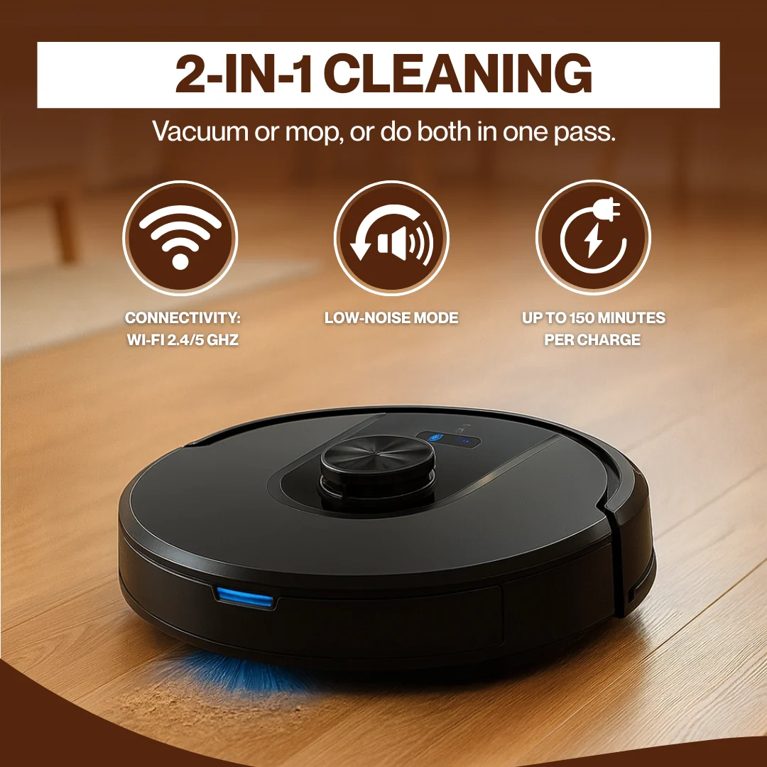 Robot Vacuum with Smart Mapping 6000Pa, 2-in-1 Mop, 150 Min Runtime