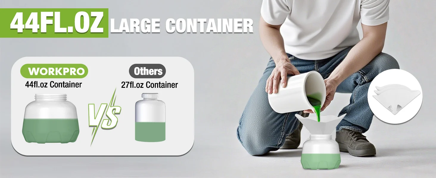 Large container with green liquid being poured into a white bottle, showing innovation and quality in a secure setup