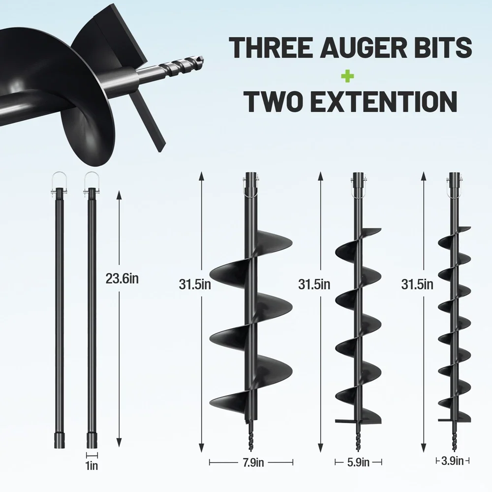 WORKPRO 62CC Post Hole Digger Gas Powered Earth Digger 4" 6" 8" Auger Drill Bits - Image 4
