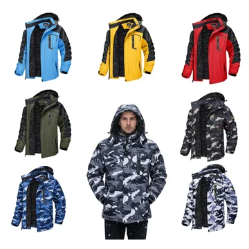 Water-Resistant Fleece Jacket for Men with Removable Hood for Skiing