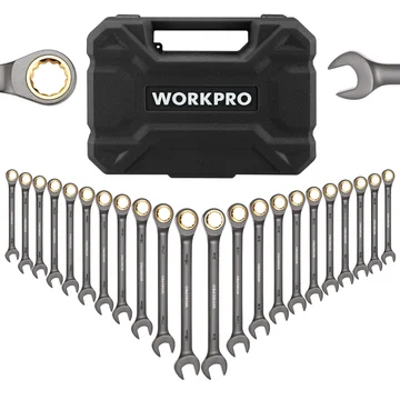 WORKPRO 22-Piece Regular Ratcheting Wrench Set with Organizer Box, 72 Teeth, Metric 6-18mm & SAE 1/4-3/4"
