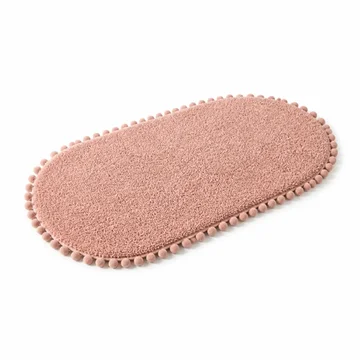 Oval Bath Rug Pompom Trim Plush Non-Slip Backing