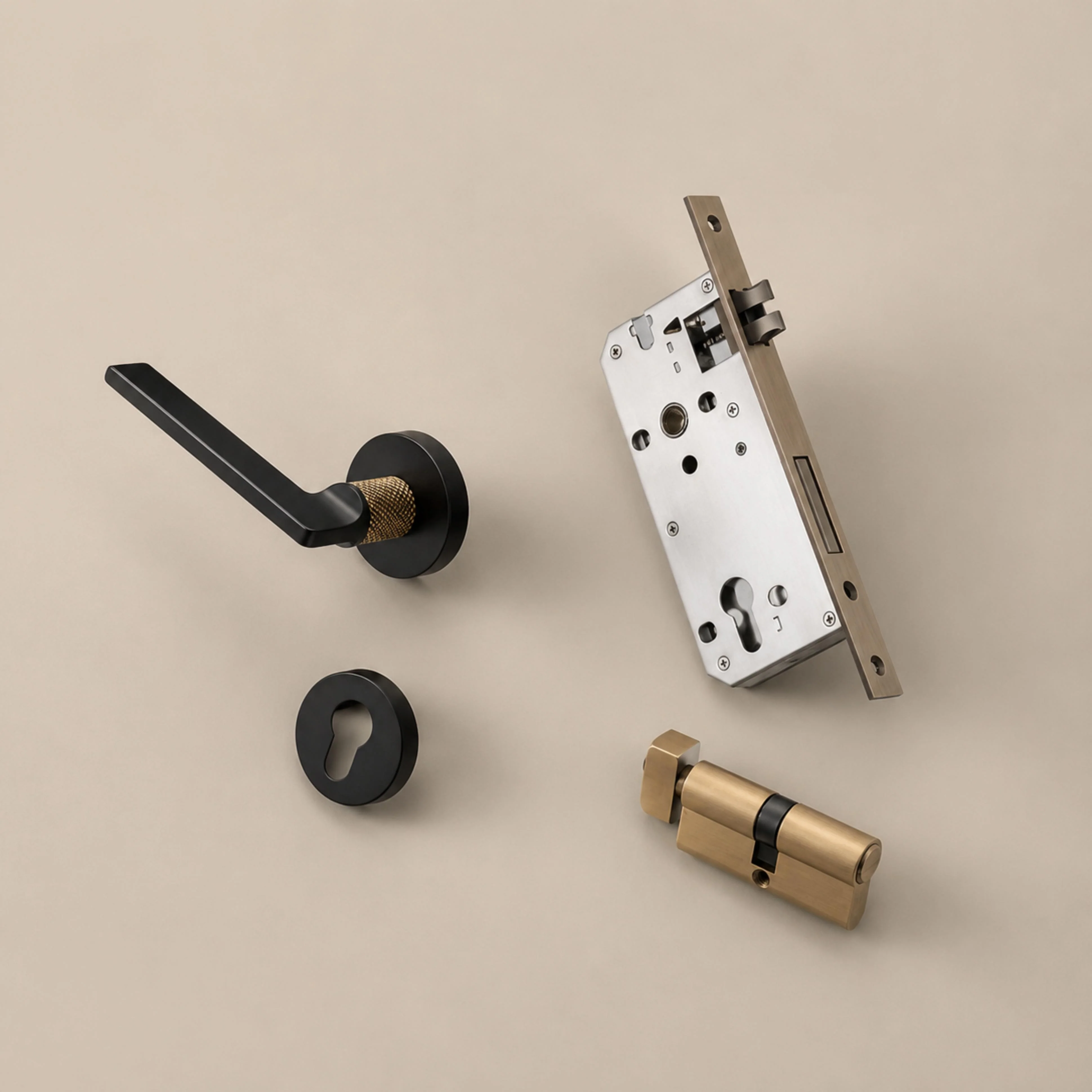 Stylish Ergonomic Brass Door Handle Set in Matte Black Finish - Image 7
