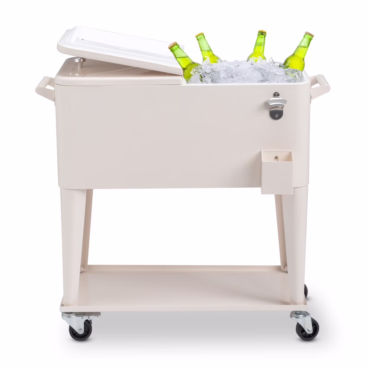 80Qt All-In-One Cooler Cart With Bottle Opener, Lower Storage Shelf and Cap Catcher, Outdoor Party Rolling Cooler With Lockable Wheels For Pool Side, Patio, Balcony, Mint(33.07 x 15.16 x 35.83)" - Image 3