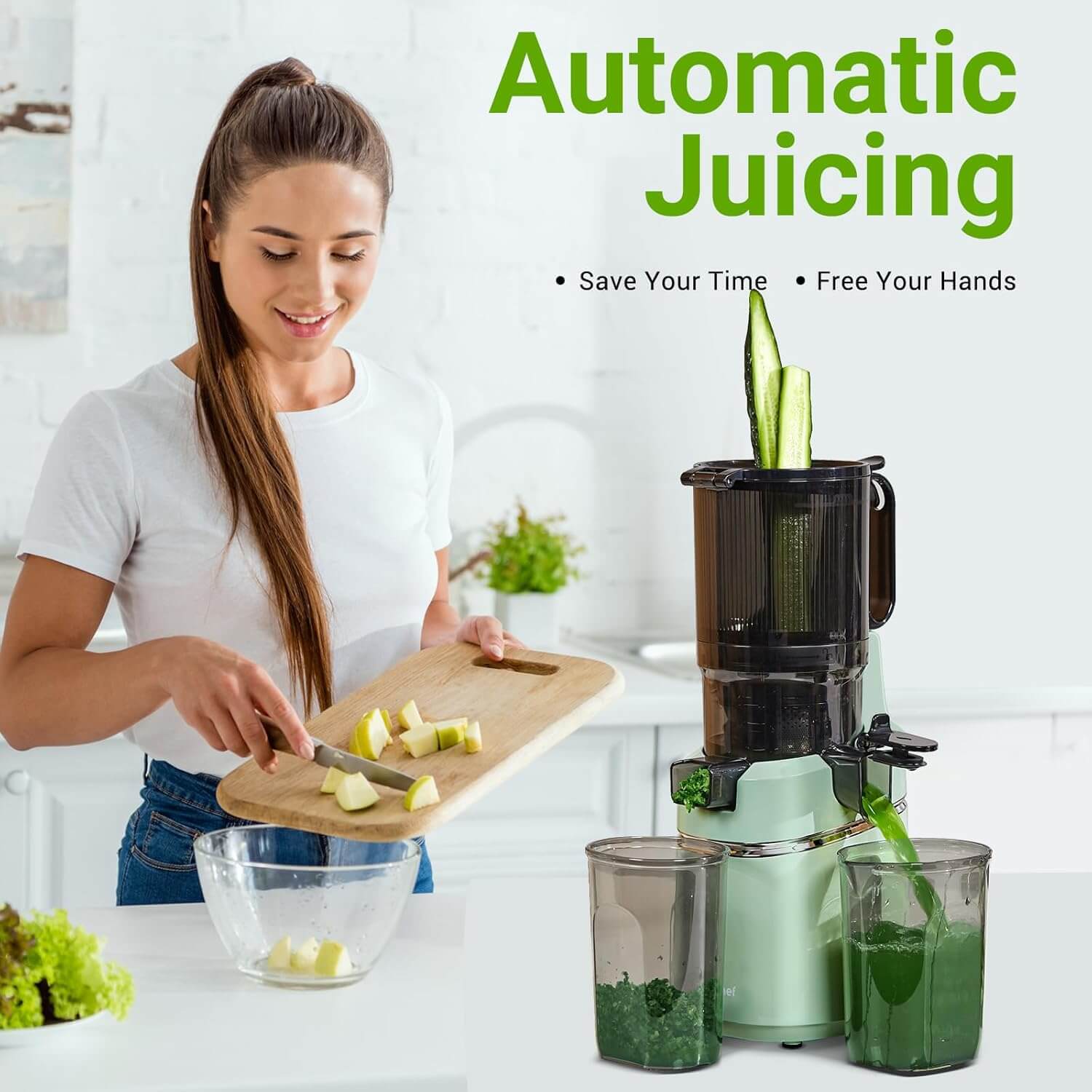 AMZCHEF Masticating Juicer 5.8-Inch Self-Feeding Green 4