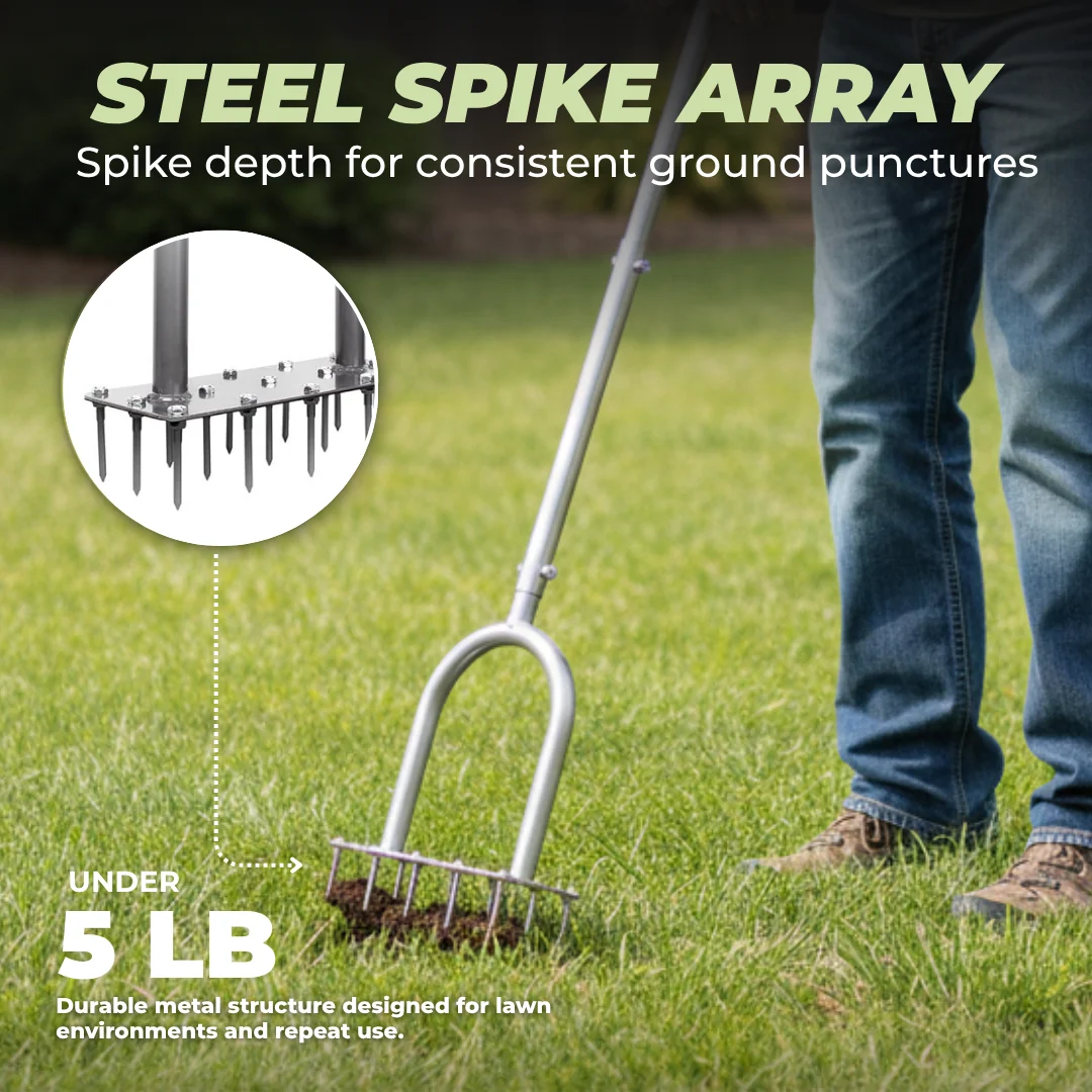 Manual Lawn Aerator with 15 Iron Spikes for Soil and Grass Care