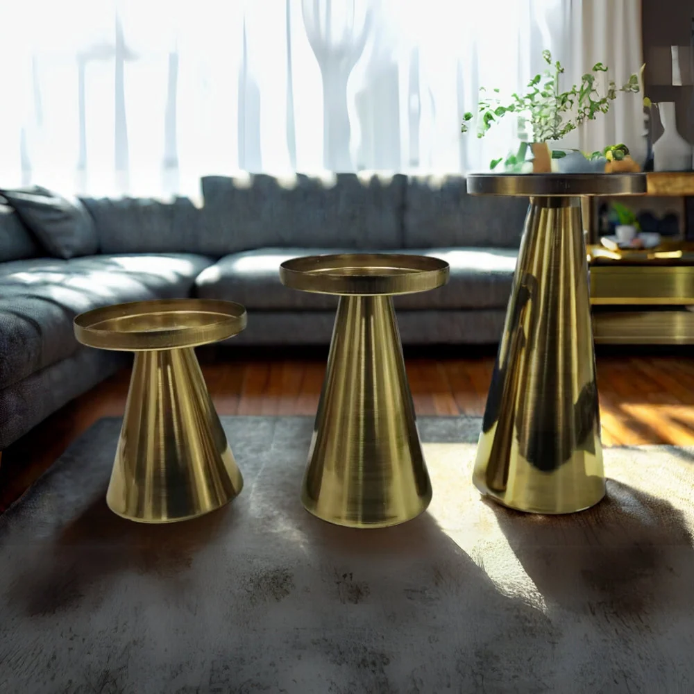 Candle Holders Handcrafted Brushed Brass Set of 3 - Image 3