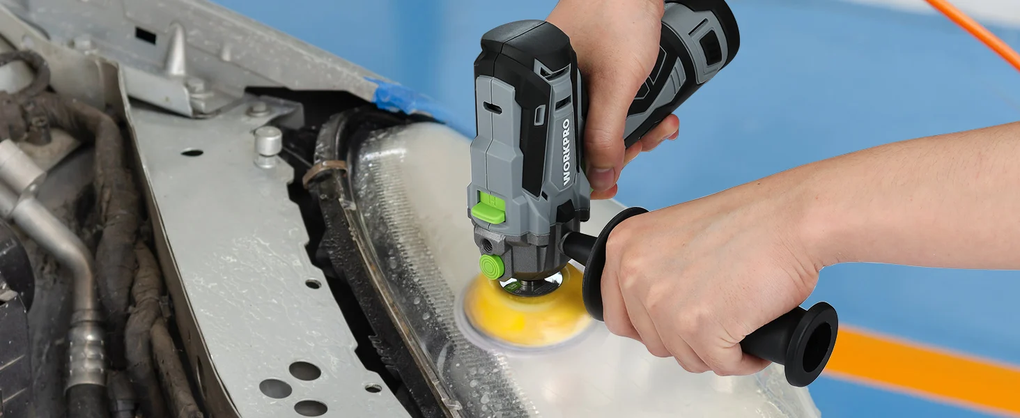Hand holding an electric drill with innovation and quality, grinding a metal panel for durable, secure work