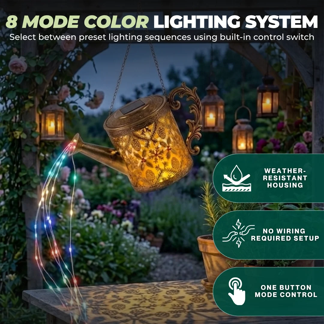 Solar Watering Can Hanging Garden Light with 8 Lighting Modes