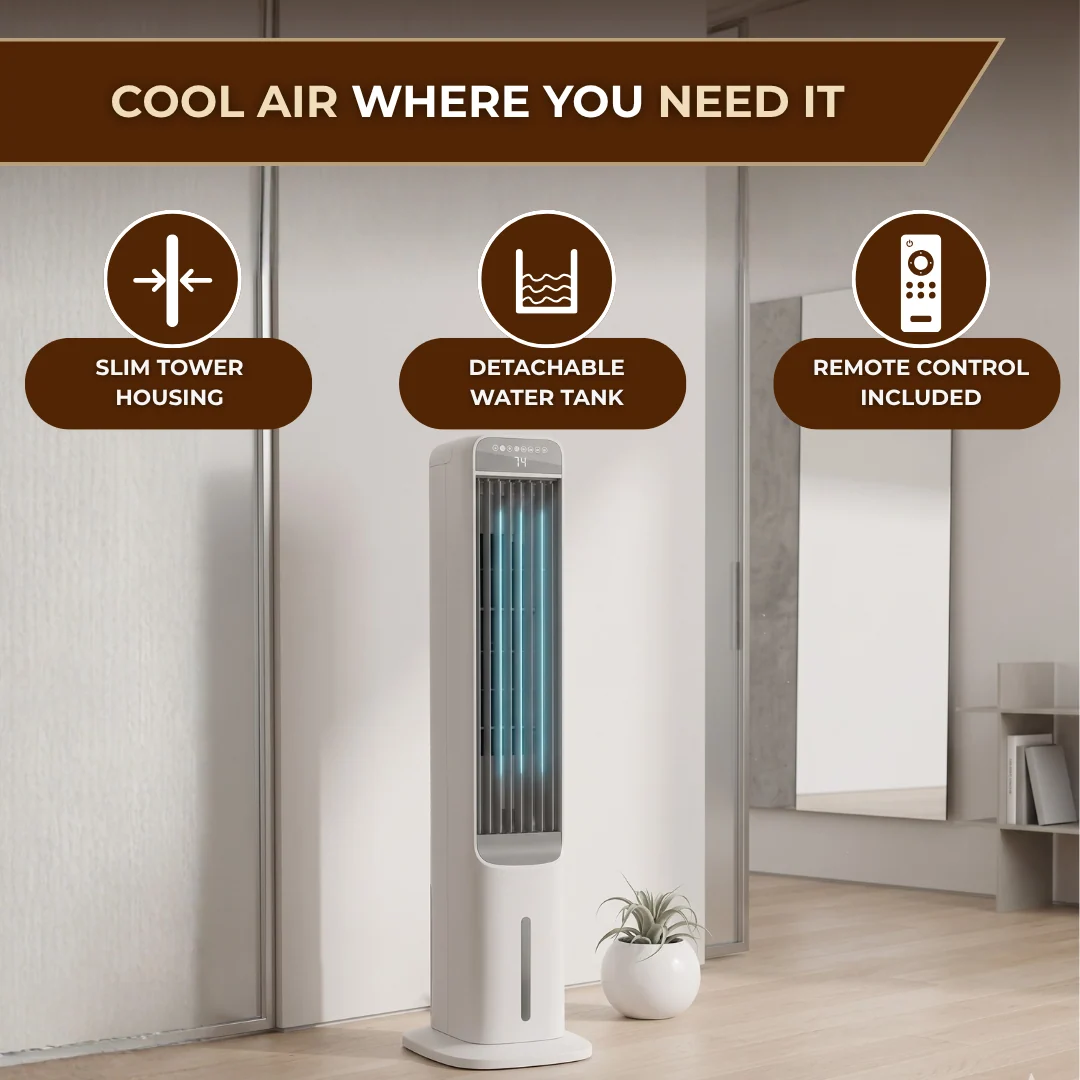 Evaporative Air Cooler Tower Fan with 3 Speeds and 4 Preset Modes