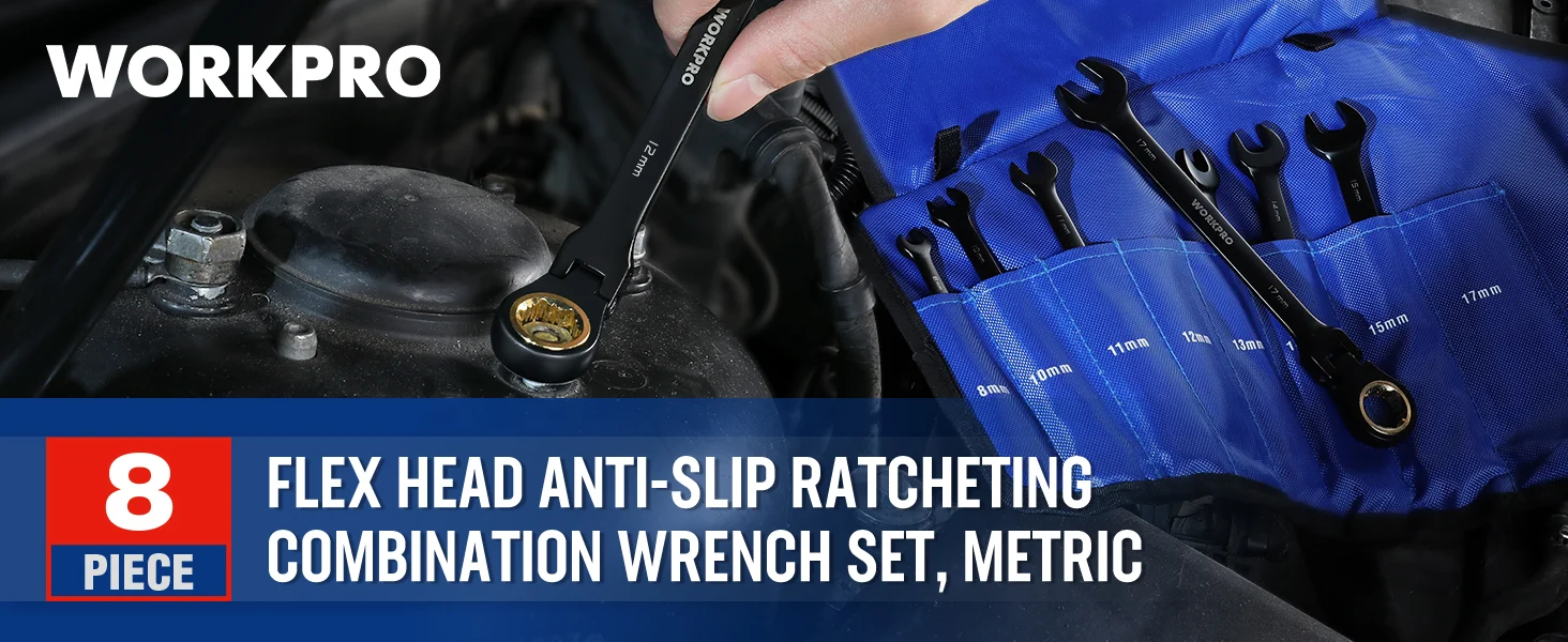 Tool kit in a blue case with metric combination wrenches, showing innovation and quality for secure, durable use