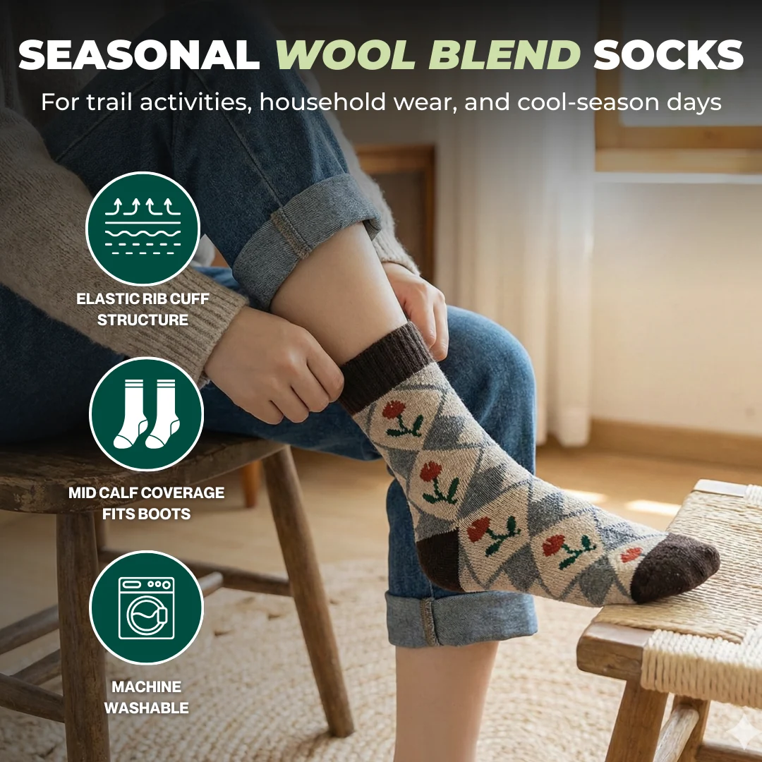 5 Pair Set Women’s Wool Blend Mid Calf Socks for Winter Wear