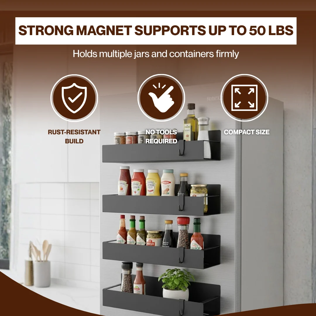 Magnetic 4-Tier Metal Spice Rack Organizer for Refrigerator