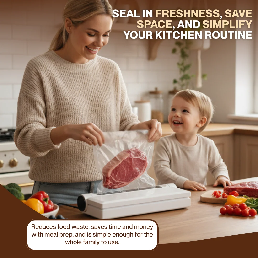 Compact Vacuum Sealer with Strong Suction & 20 Food Storage Bags