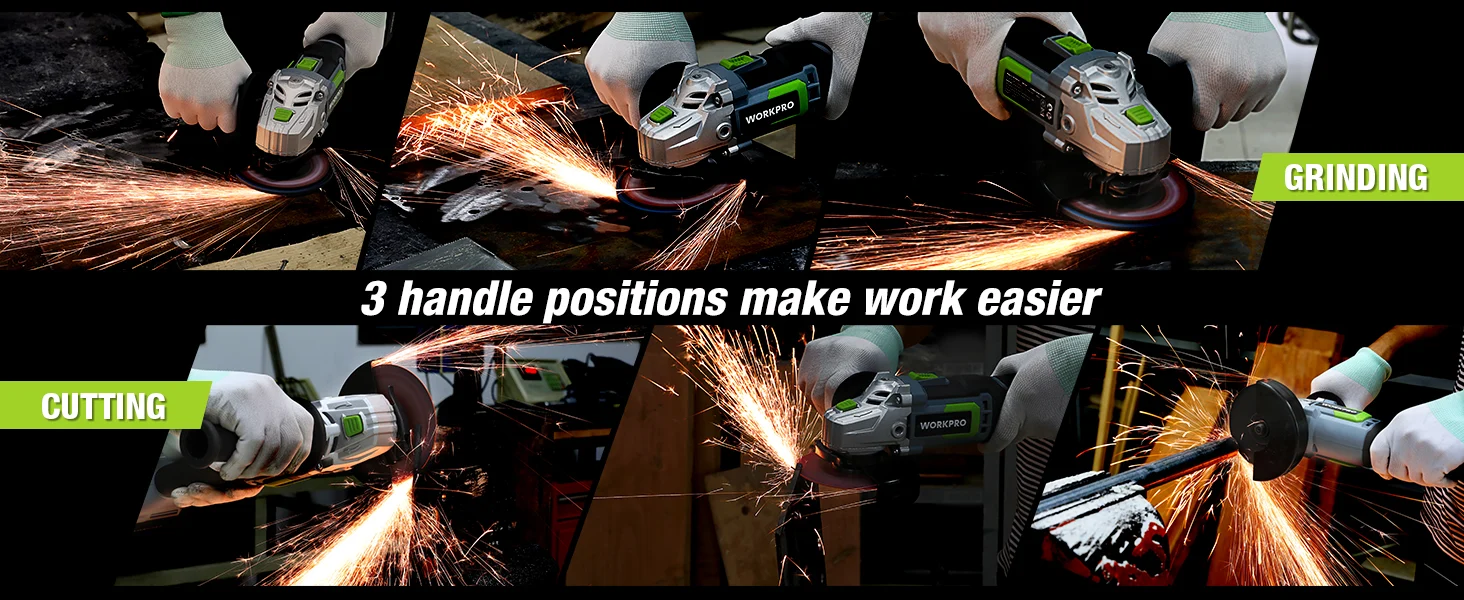 Power tools grinding and cutting metal sparks, showing innovation, quality, durable and secure workshop use