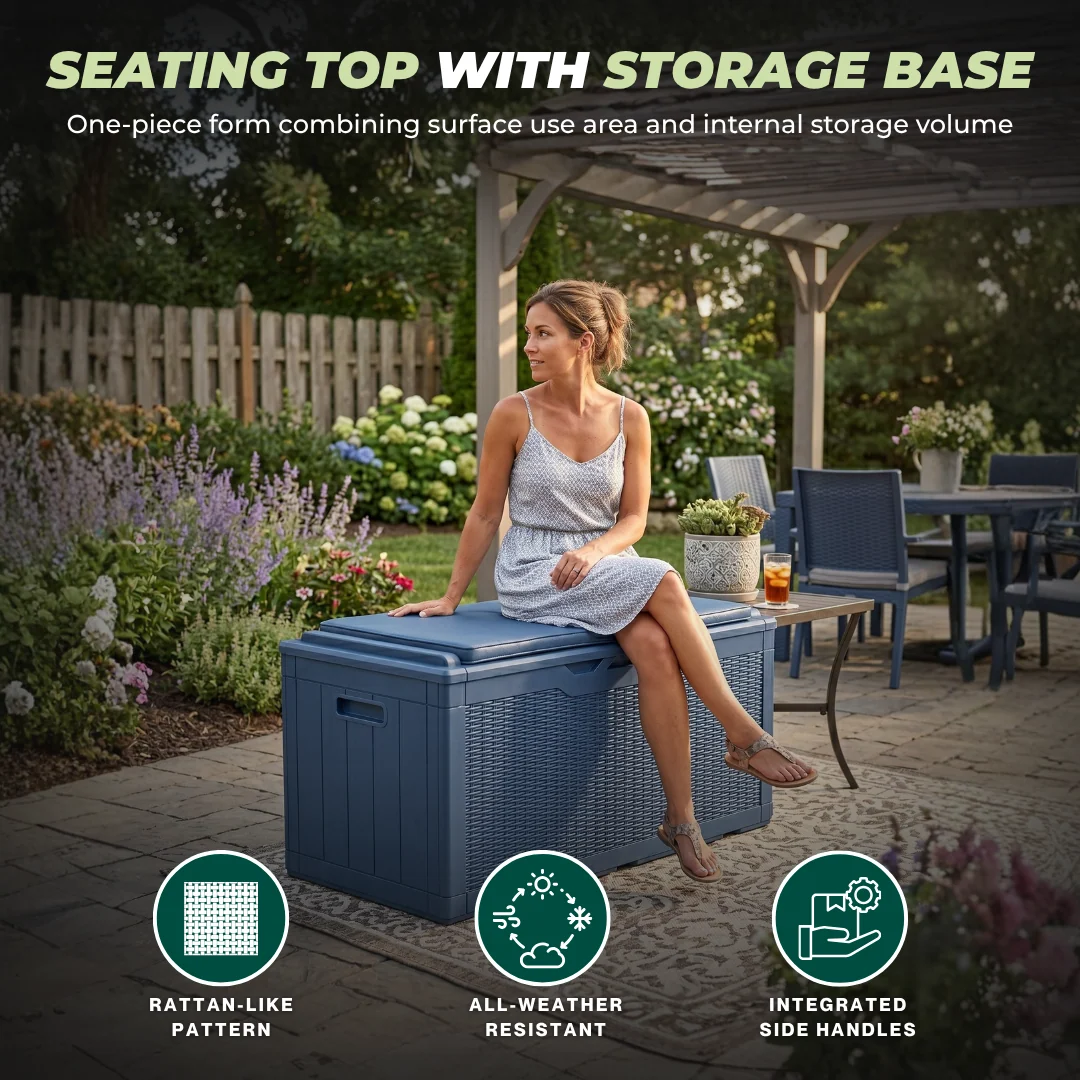 Resin Storage Deck Box with Cushion Seating Top and Lift Open Design