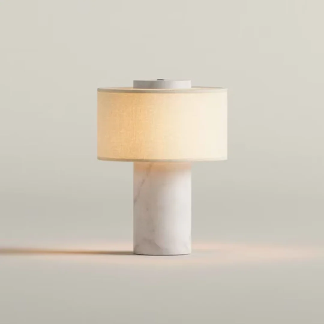 RadiantGlow Cordless Marble and Fabric LED Table Lamp - Image 5