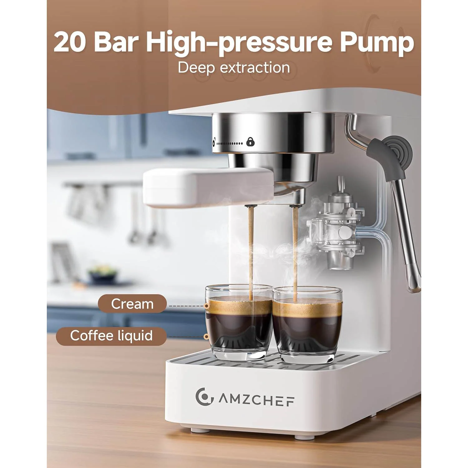 AMZCHEF Espresso Machine 20 Bar Fast Heat Up Milk Frother 2