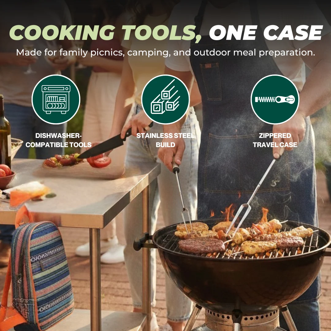 Stainless Steel Outdoor Cooking Utensil Kit with Case, 31-Piece