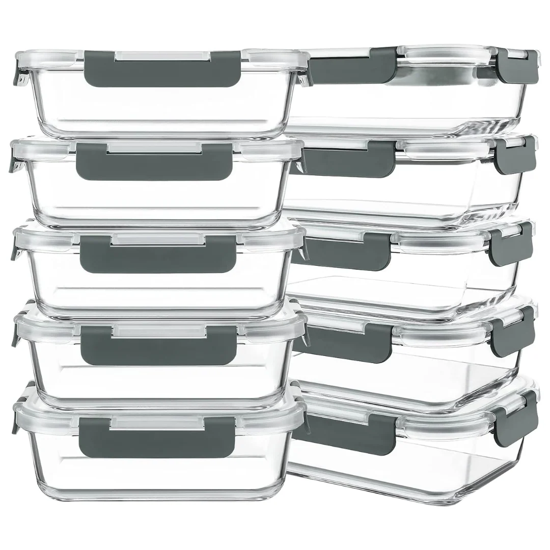 Food Storage Glass Containers with Lids for Meal Preparation and Heating