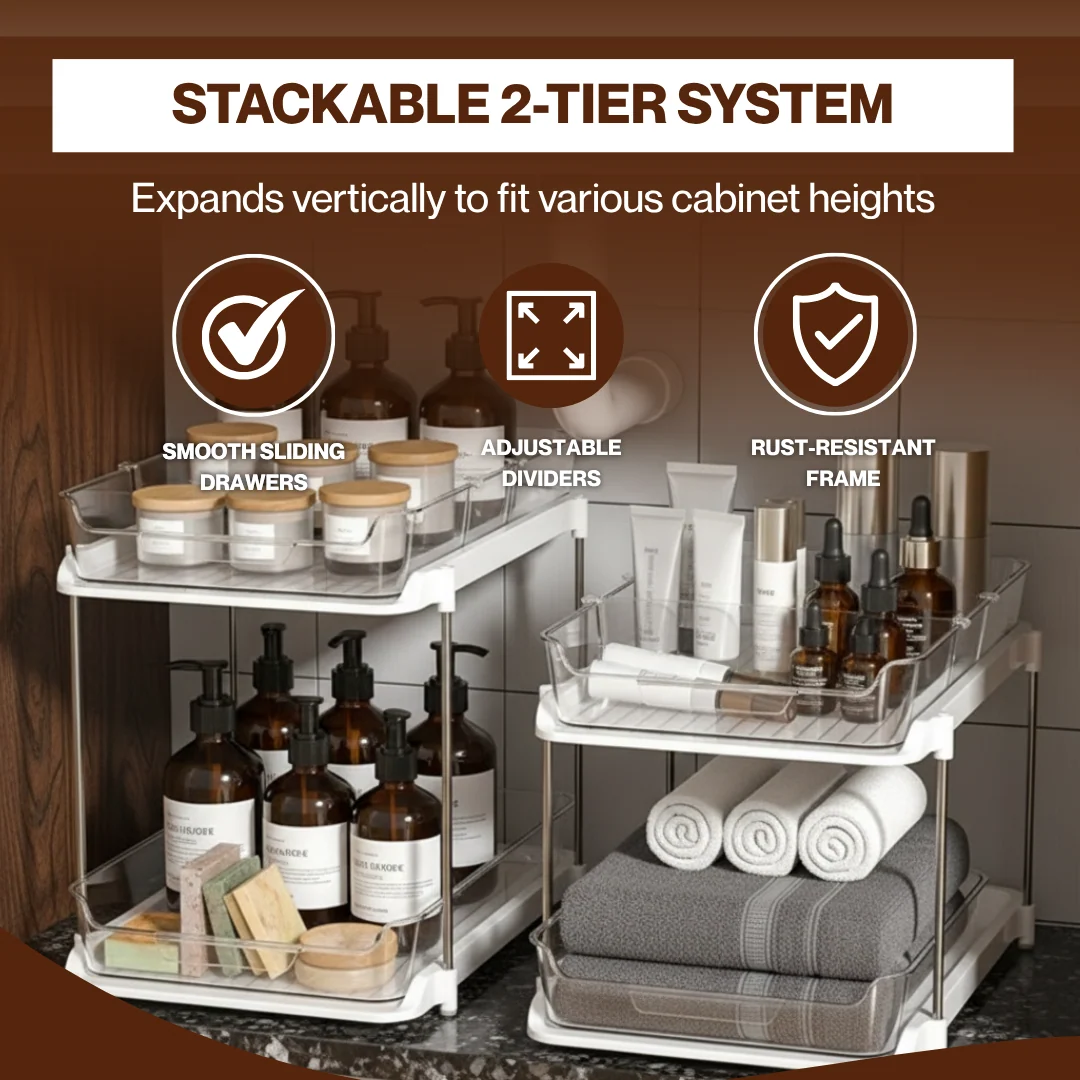2-Tier Clear Acrylic Under Sink Organizer with Sliding Drawers