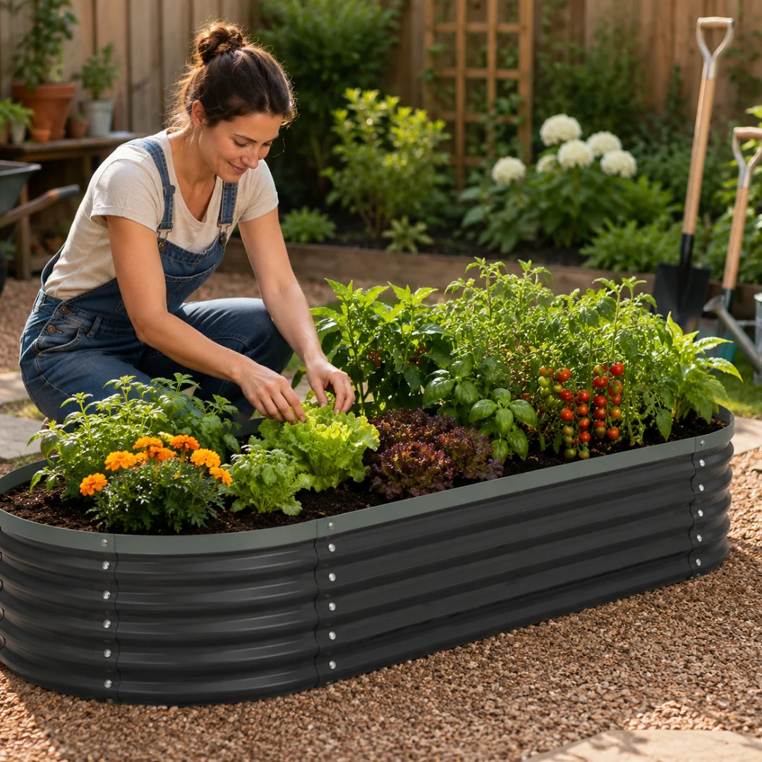 Oval Galvanized Raised Garden Bed - 5ft for Herbs and Vegetables - Image 3