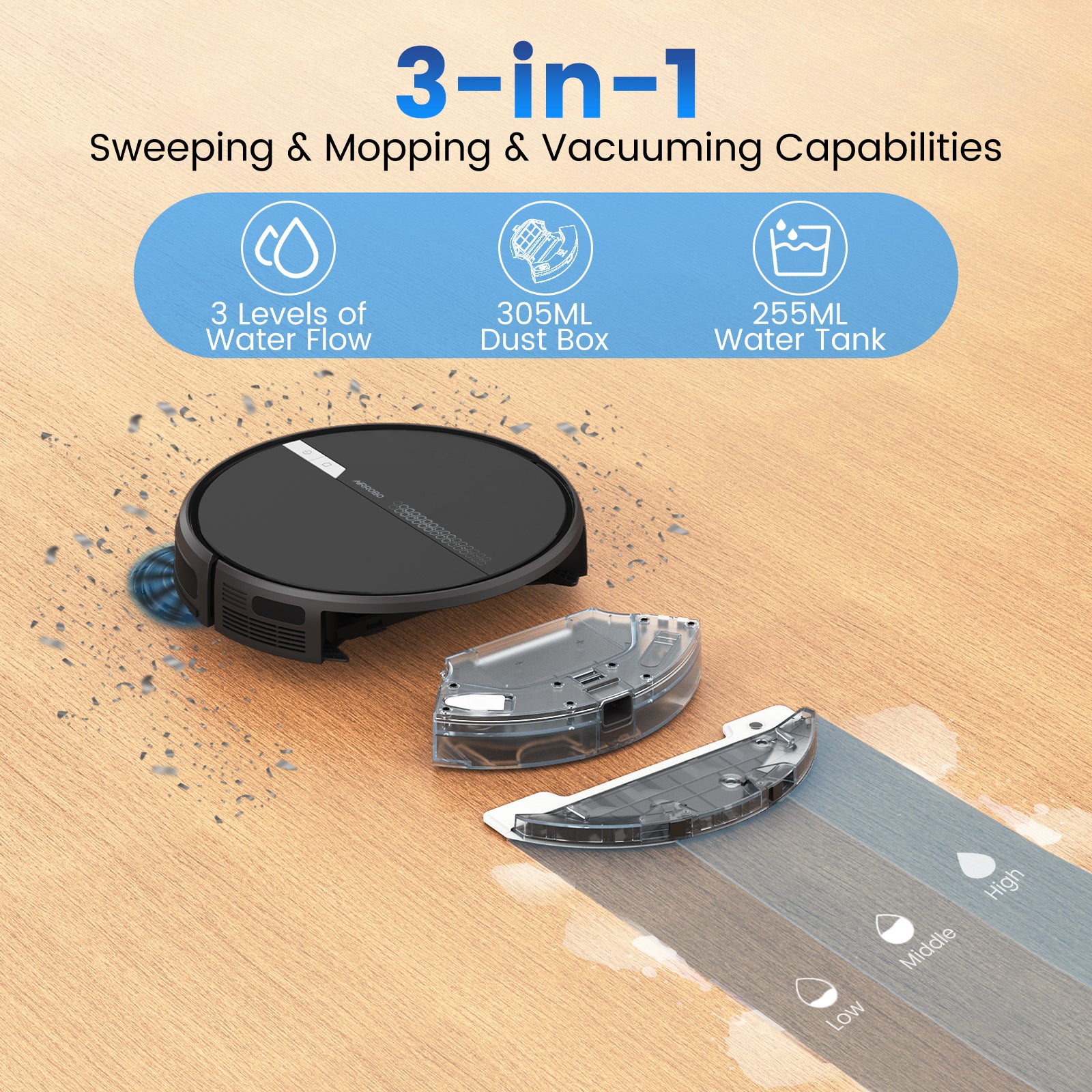 AIRROBO G60 3 in 1 Robot Vacuum and Mop Combo with Smart App&Voice Control,2 in 1 Tank for pet hair - Image 8