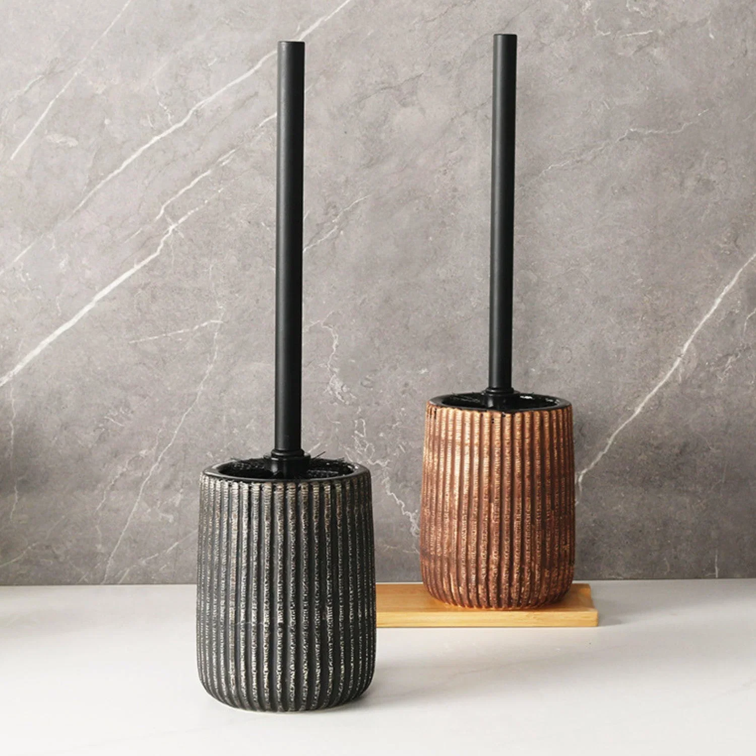 Toilet Brush & Holder Ribbed Ceramic Floor-Mounted - Image 3