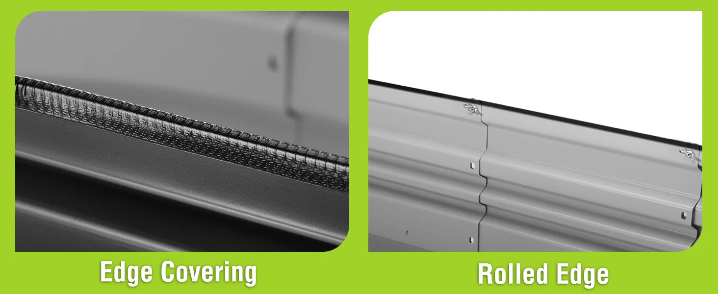 Metal panel edges shown in close up, with textured edge covering and rolled edge profiles