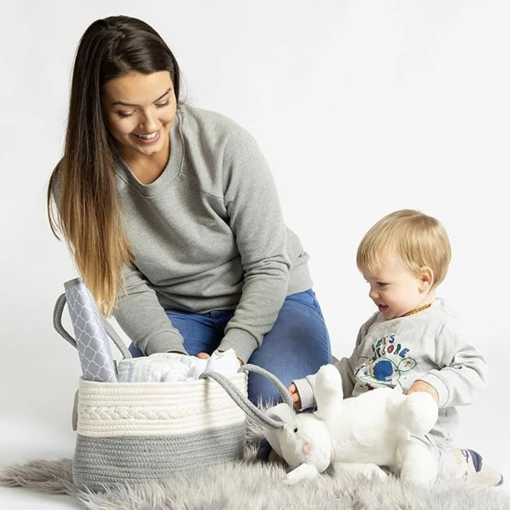 Baby Essentials Organizer Braided Grey Woven Lightweight & Portable - Image 2
