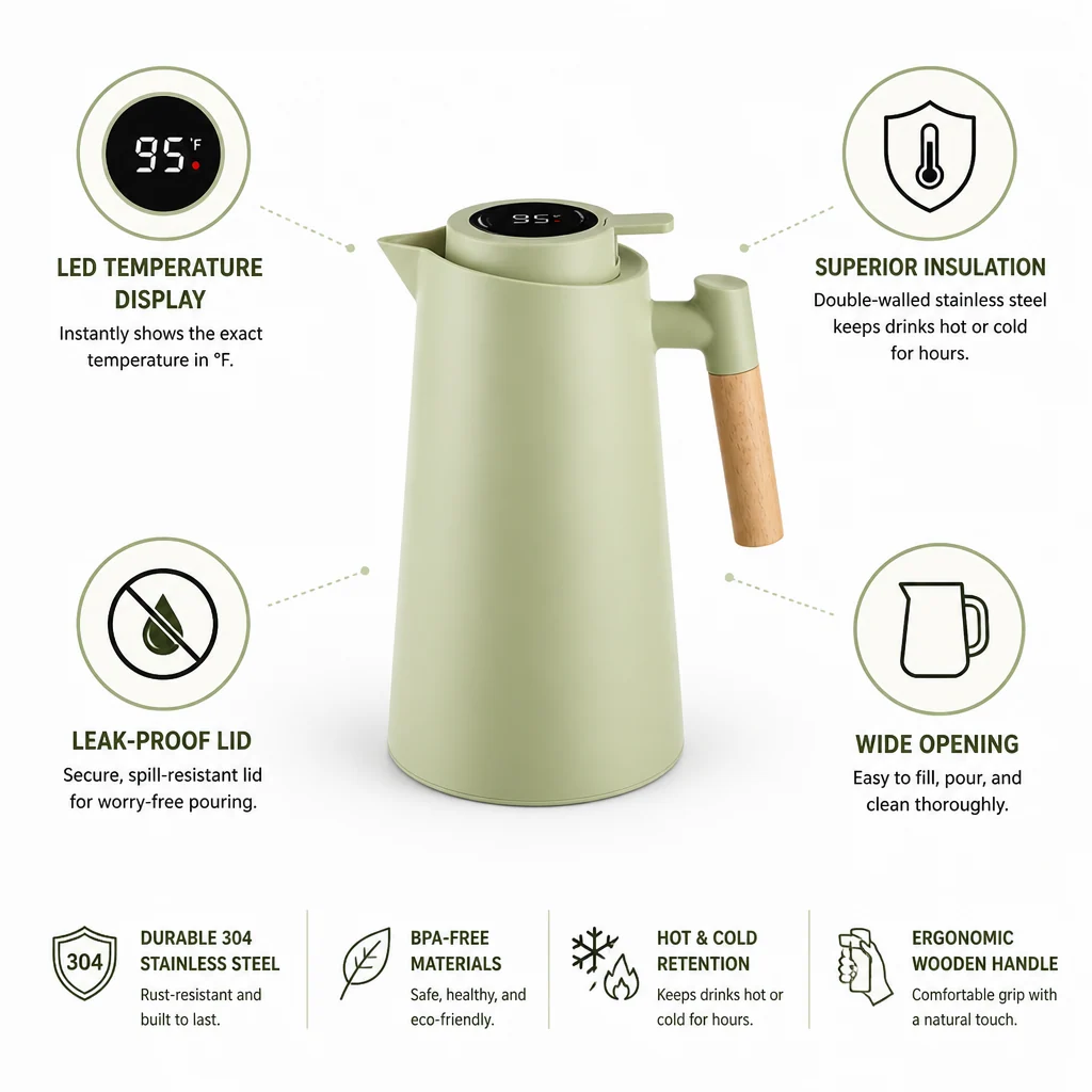 Thermos Flask LED Temperature Display Double-Wall Stainless Steel 1L - Image 7