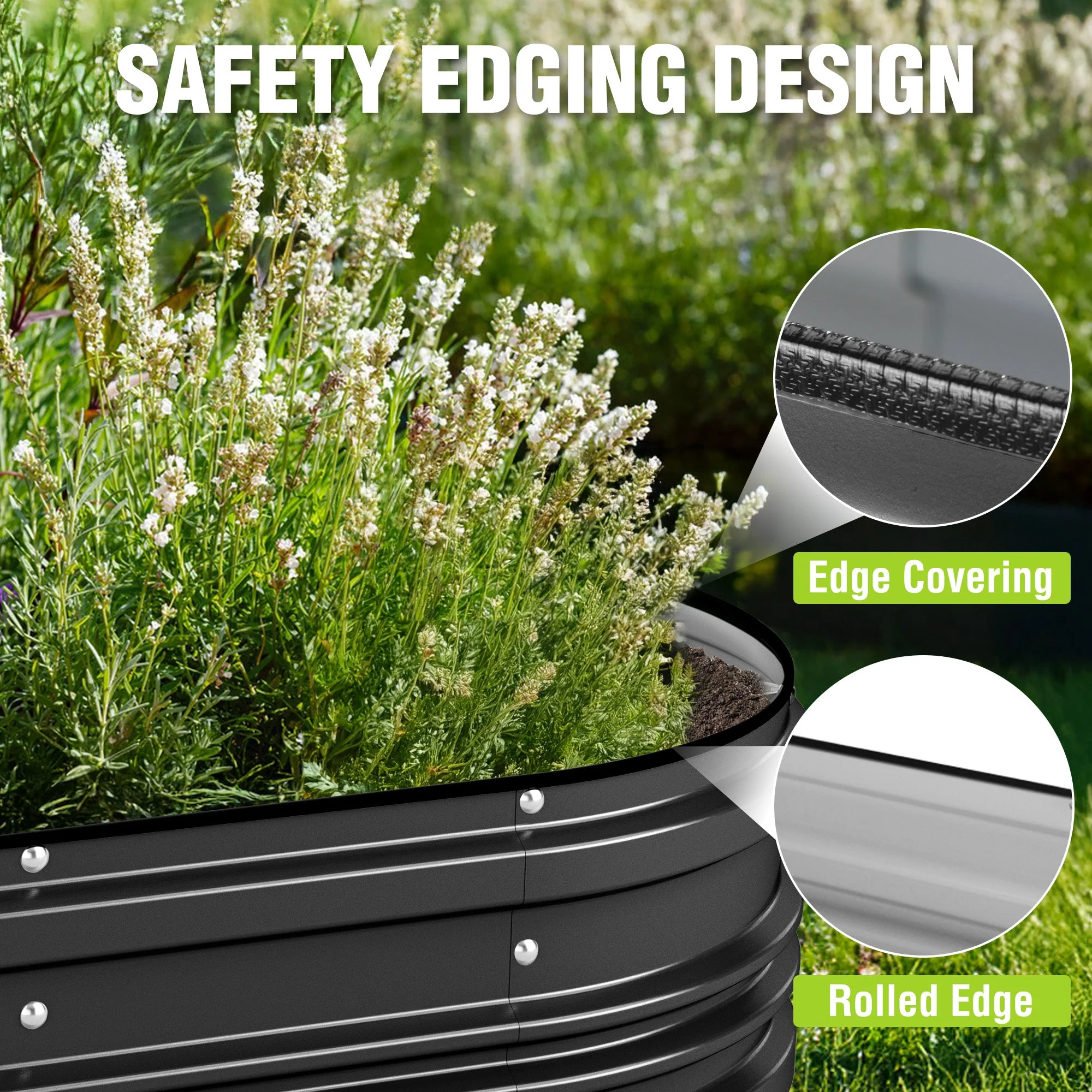 WORKPRO 4x2x1ft Galvanized Raised Garden Bed Set, Rust & Corrosion Protection, Easy Assembly, Safe Edge, Ideal for Vegetables & Flowers, Black, 2 Pcs - Image 8