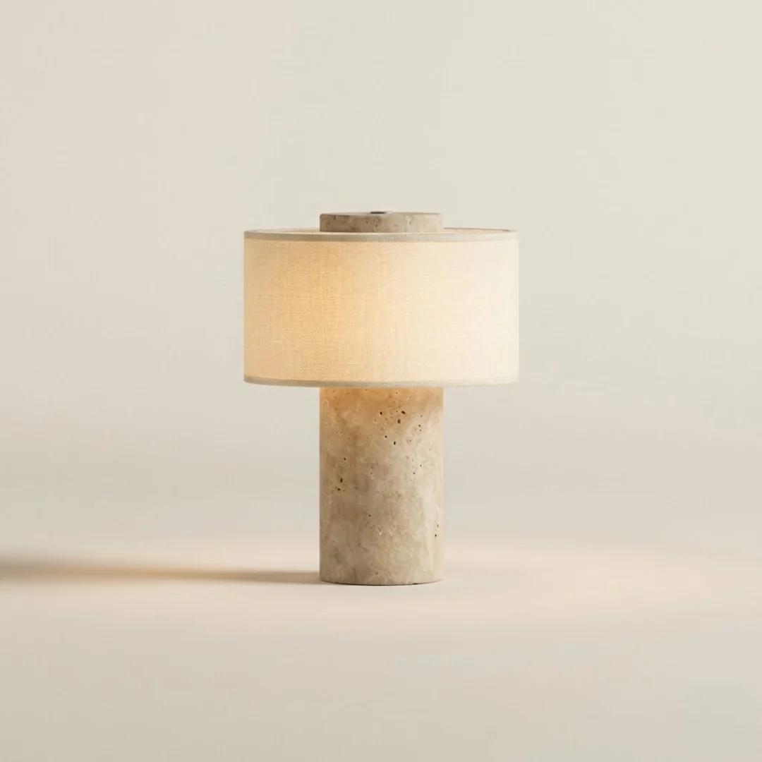 RadiantGlow Cordless Marble and Fabric LED Table Lamp - Image 3