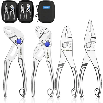 WORKPRO 4-Piece Mini Pliers Set with Pouch, Includes 4-Inch Plier Wrench & Slip Joint & Water Pump Pliers & 4.5-Inch Long Nose Slip Joint Plier, Adjustable Pliers/Pocket Plier/EDC Tool Gift for Man