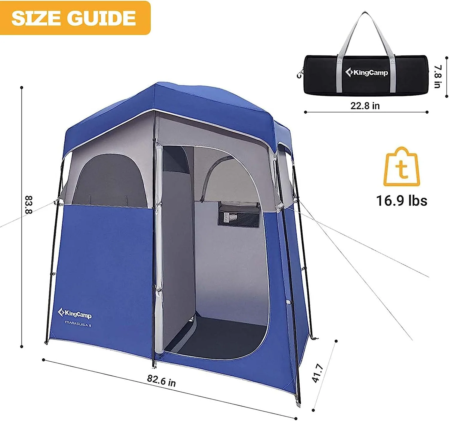 KingCamp Double Room Shower Tent with Solar Shower Set