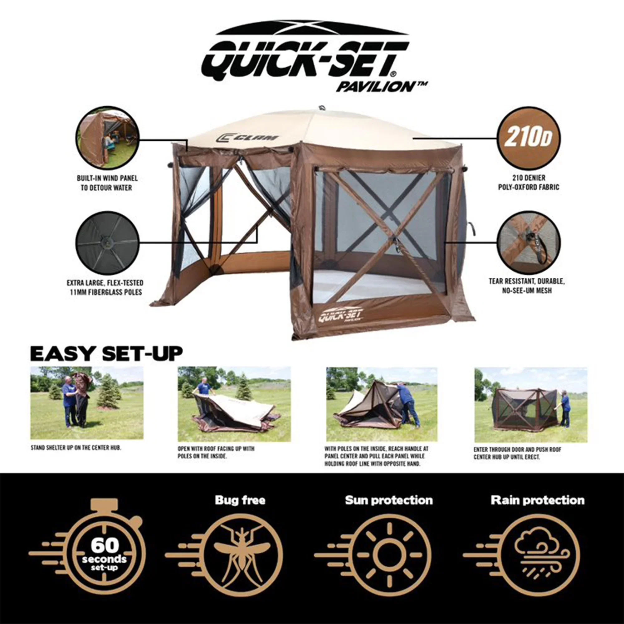 CLAM Quick-Set Pavilion 12.5 x 12.5' Portable Outdoor Canopy Shelter, Green - Image 19
