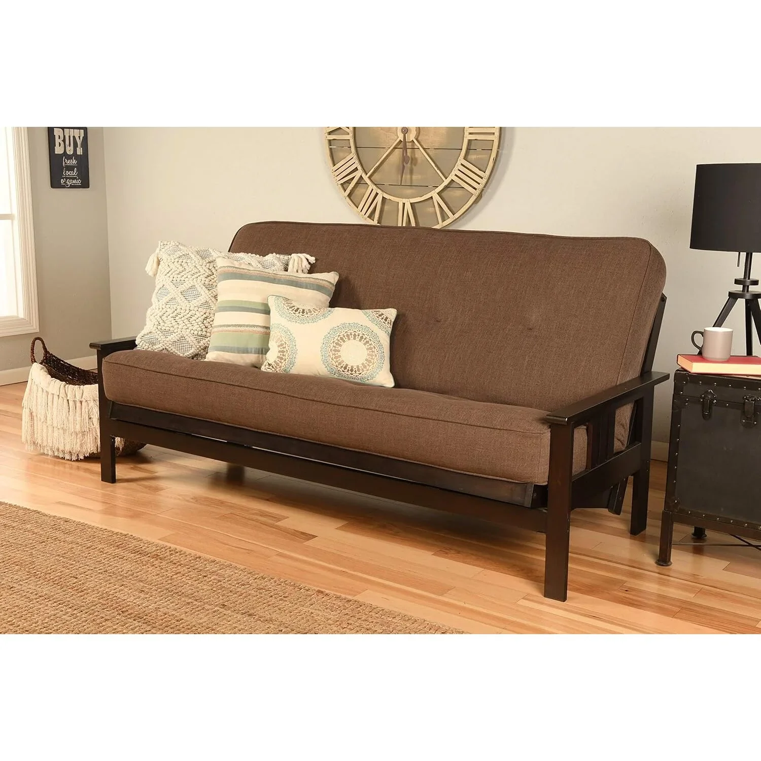 Homestock African Artifacts Full Size Futon Frame Set with Mattress, Easily Converts to Bed, Versatile Design Futon Frame for All Spaces, 33"H x 79"L x 37"D-Color:Linen Charcoal,Size:Barbados - Image 118