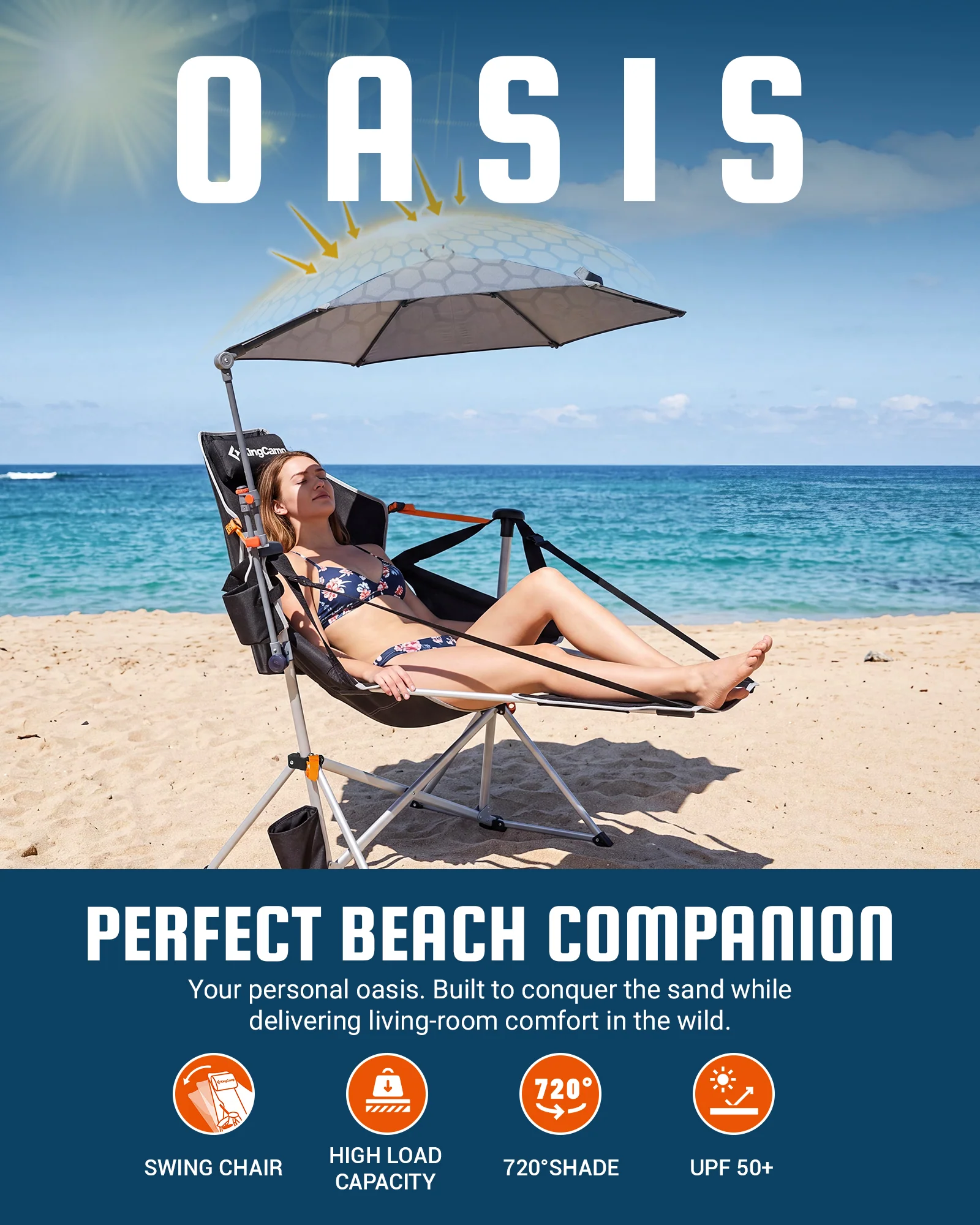 KingCamp Orchid C20 Hammock Chair with Footrest & HoverShade Clip-On Umbrella Bundle