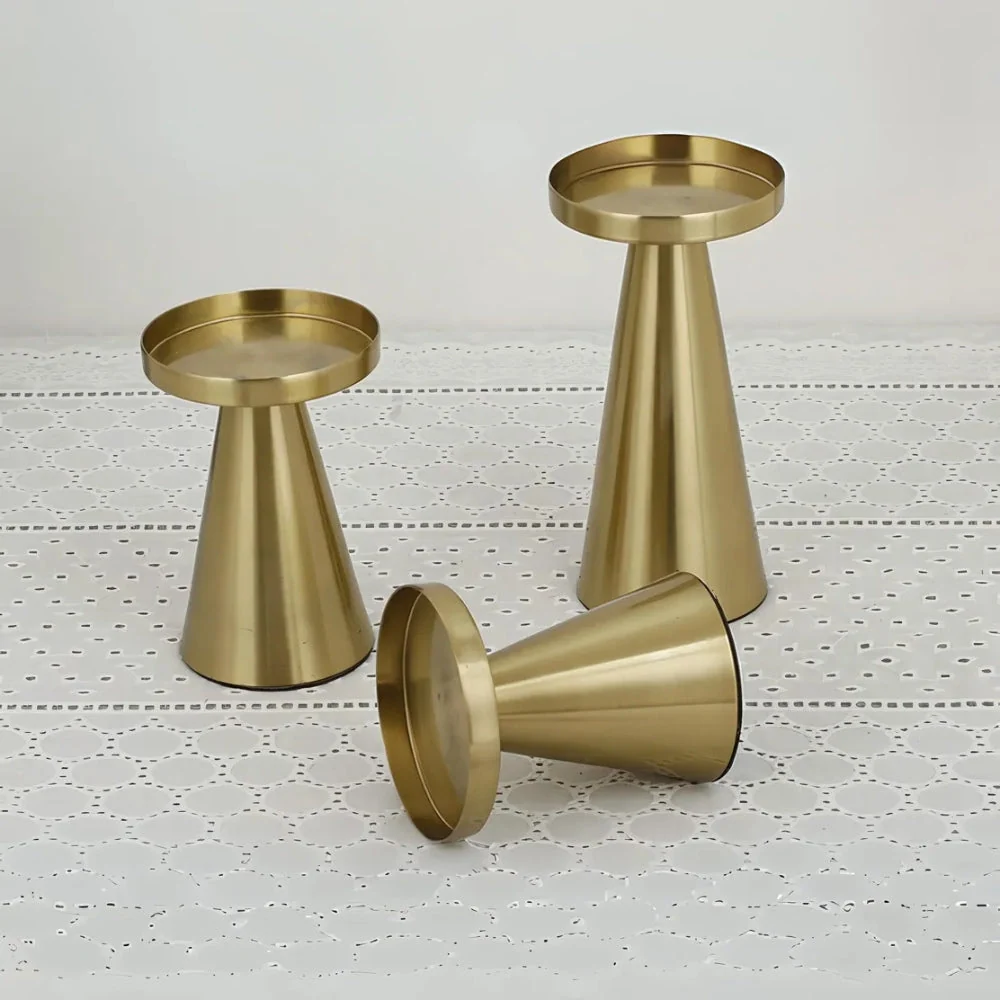 Candle Holders Handcrafted Brushed Brass Set of 3 - Image 2