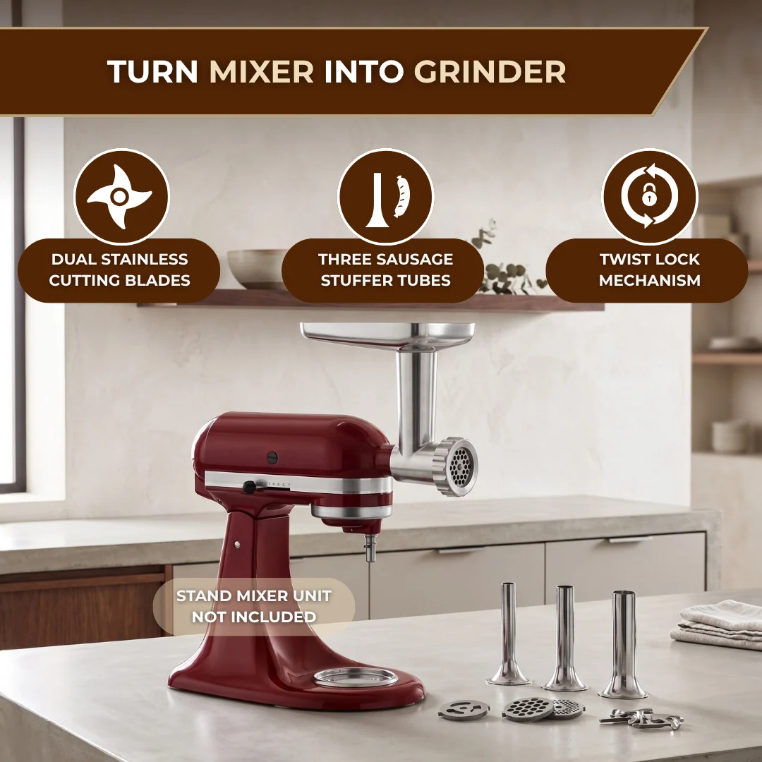 Metal Meat Grinder Attachment for Stand Mixer with Plates Set