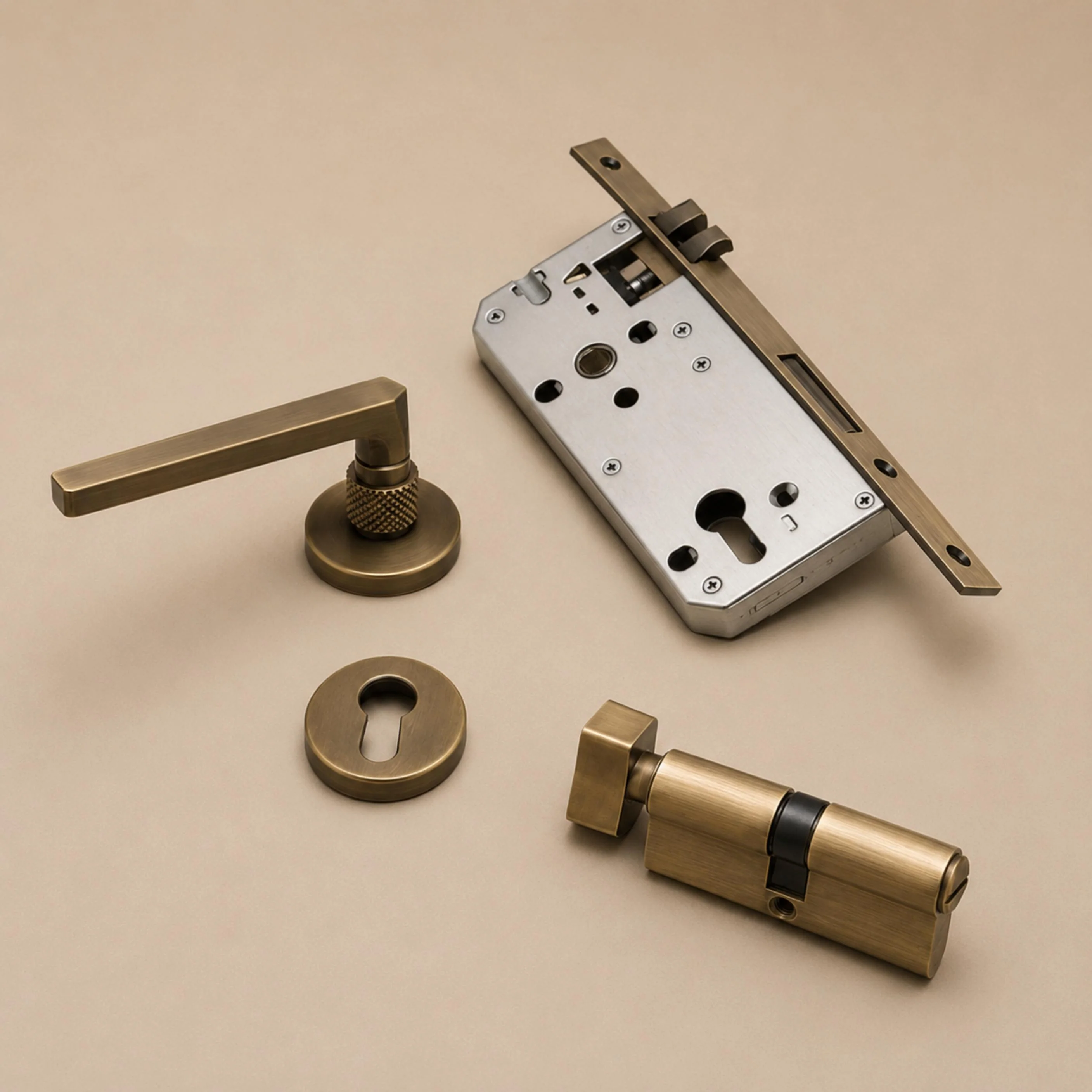Stylish Ergonomic Brass Door Handle Set in Matte Black Finish - Image 8