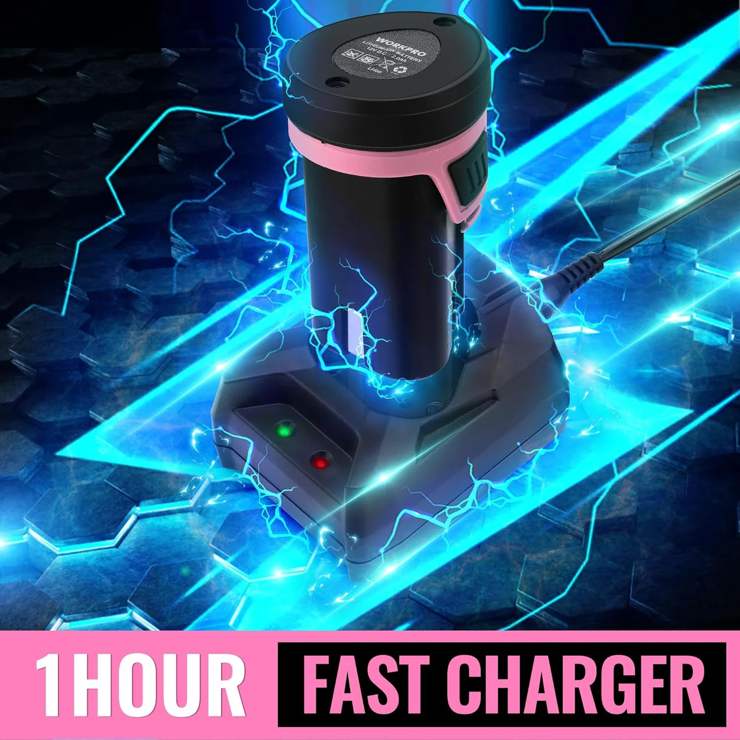 WORKPRO 12V Cordless 2 in 1 Handheld Cordless Grass Shear & Shrubbery Trimmer with 2.0Ah Rechargeable Lithium-Ion Battery &1 Hour Fast Charger - Pink Ribbon - Image 4