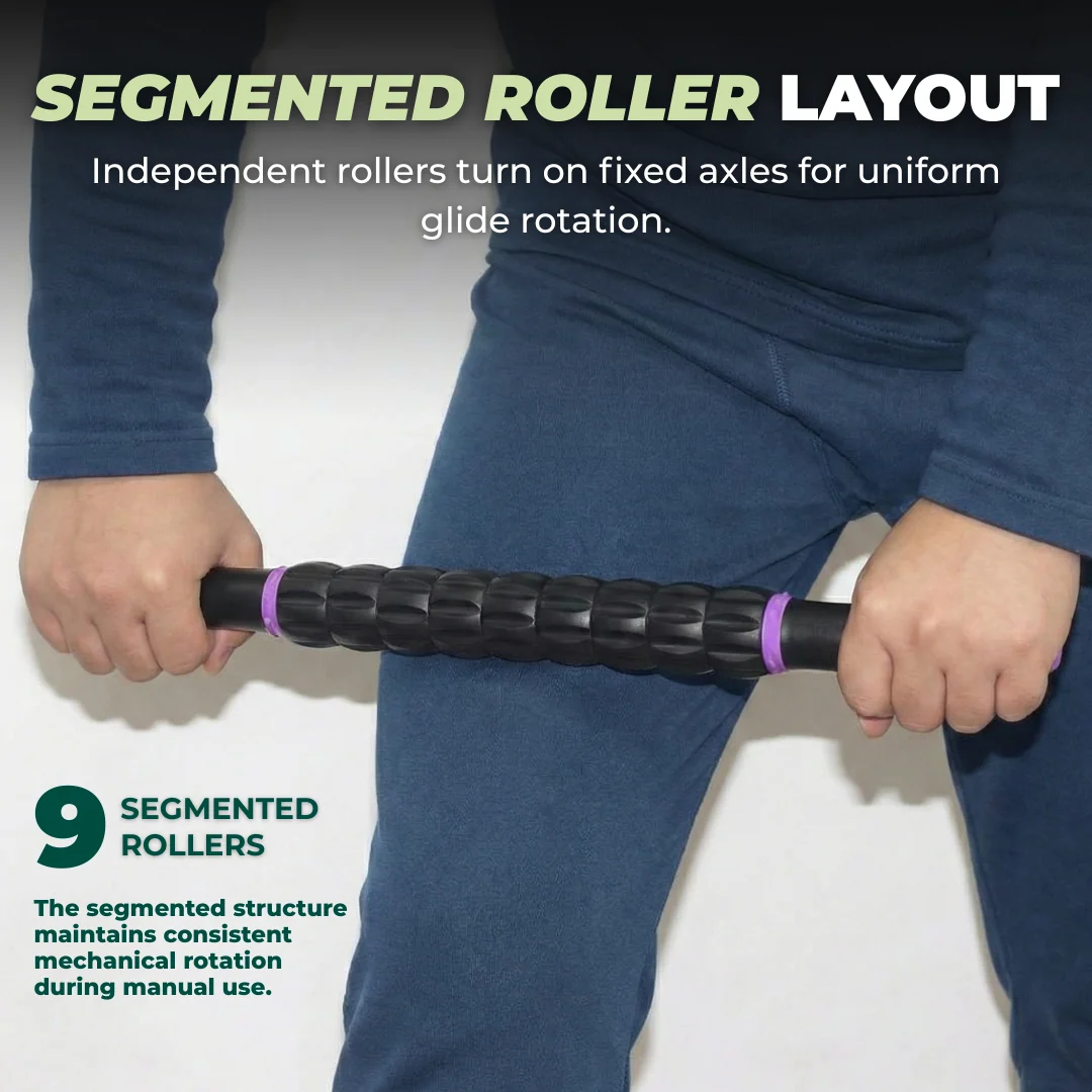 Muscle Roller Stick with 9 Rotating Rollers and Textured Grip Handles
