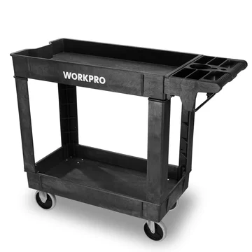 WORKPRO 500 LBS 2-Tier Utility Service Cart, Rolling Tool Cart with 360° Swivel Locking Casters, 39"x17"x33" PP Plastic Work Station for Garage & Home